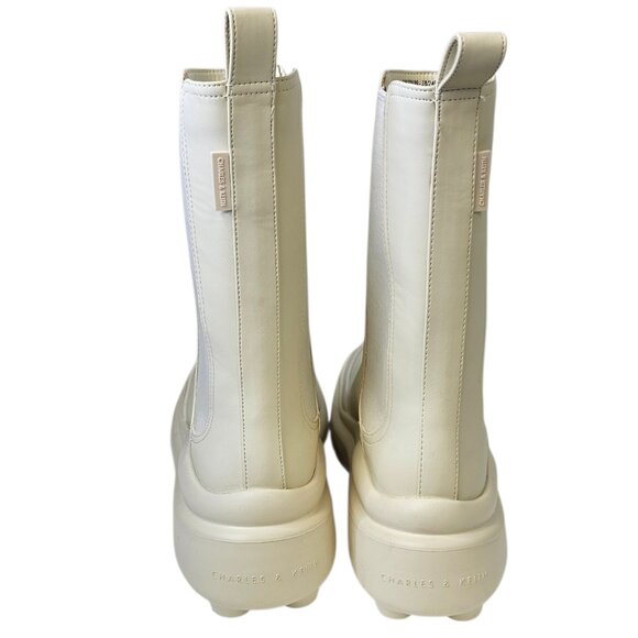 Charles & Keith Lug Sole Platform Rubber / Faux Leather Boots, Cream, Size 38/8 - Picture 7 of 9